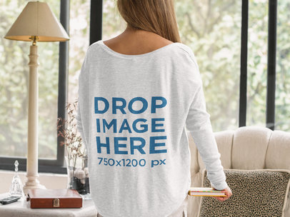Mockup of the Back of an Elder Woman Wearing a Long Sleeve Loose Tee