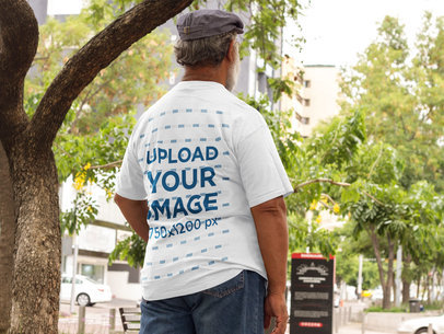 Back of a Senior Man Wearing a Plus Size T-Shirt Mockup