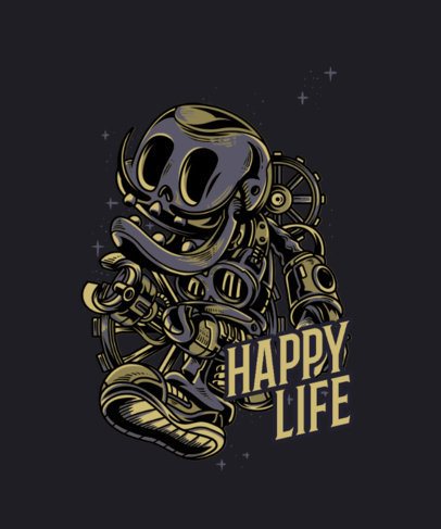 T-Shirt Design Template Featuring Steampunk-Style Illustrations