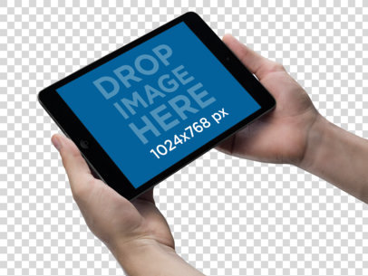 Mockup of an iPad Mini Held in Landscape Position With Both Hands