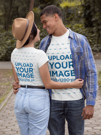 T-Shirt Mockup of a Couple Being Romantic at the Park