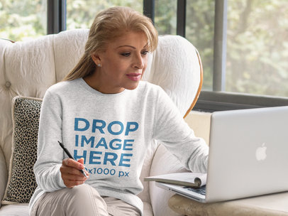 Middle-Aged Hispanic Woman Wearing a Crewneck Mockup