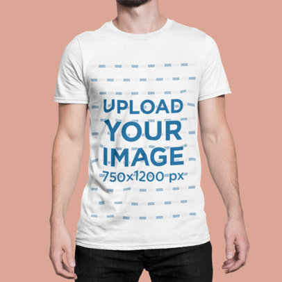 T-Shirt Mockup of a Cropped-Face Man at a Studio