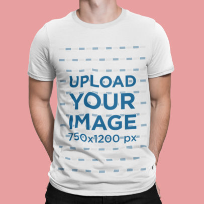 Mockup of a Man Wearing a Customizable T-Shirt Against a Plain Color Backdrop
