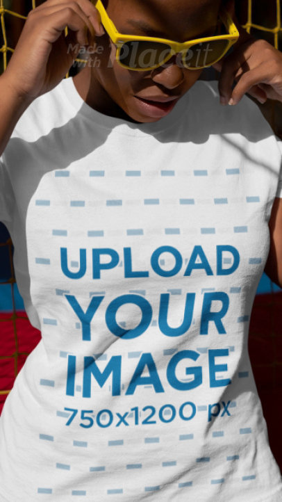 Stop Motion Video of a Smiling Woman Wearing a T-Shirt and Sunglasses 