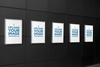 Mockup of Five Posters on a Modern Wall