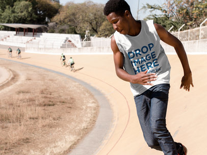 Men's Sleeveless T-Shirt Mockup Featuring a Young Man 