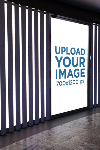 Mockup of a Vertical Banner Placed on an Illuminated Hall 1185-el