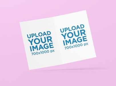 Mockup Featuring an Open A5 Bifold Brochure Floating over a Colored Background 