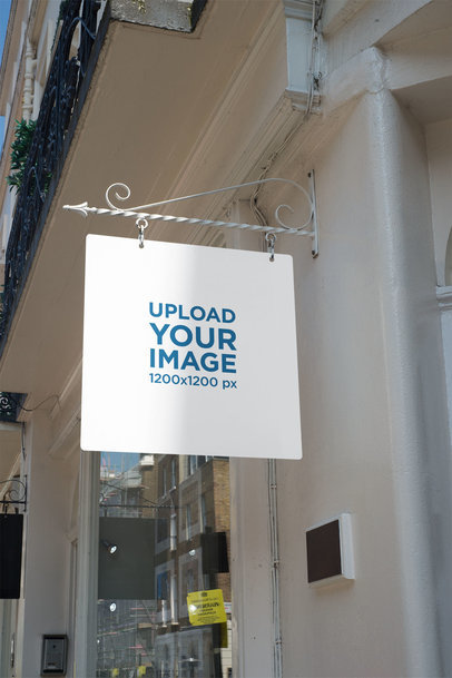 Mockup of a Square Sign for a Store 