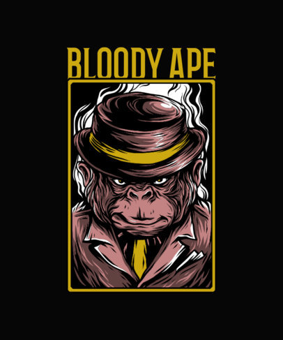 T-Shirt Design Template Featuring a Serious-Looking Ape with a Mafia Hat