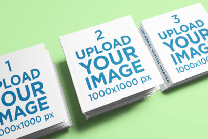 Mockup Featuring Three Piles of Hardcover Square Books 