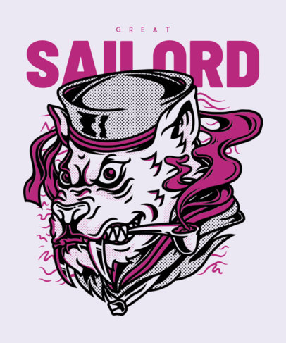 Animal T-Shirt Design Template Featuring a Smoking Sailor