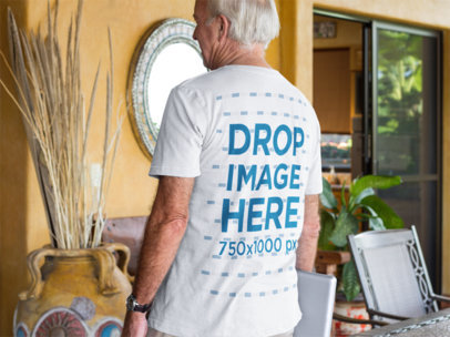 Bald Elder Man Wearing a Round Neck Tee Mockup