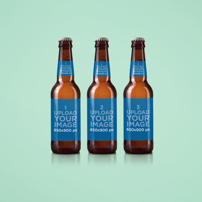 Label Mockup Featuring Three Beer Bottles 