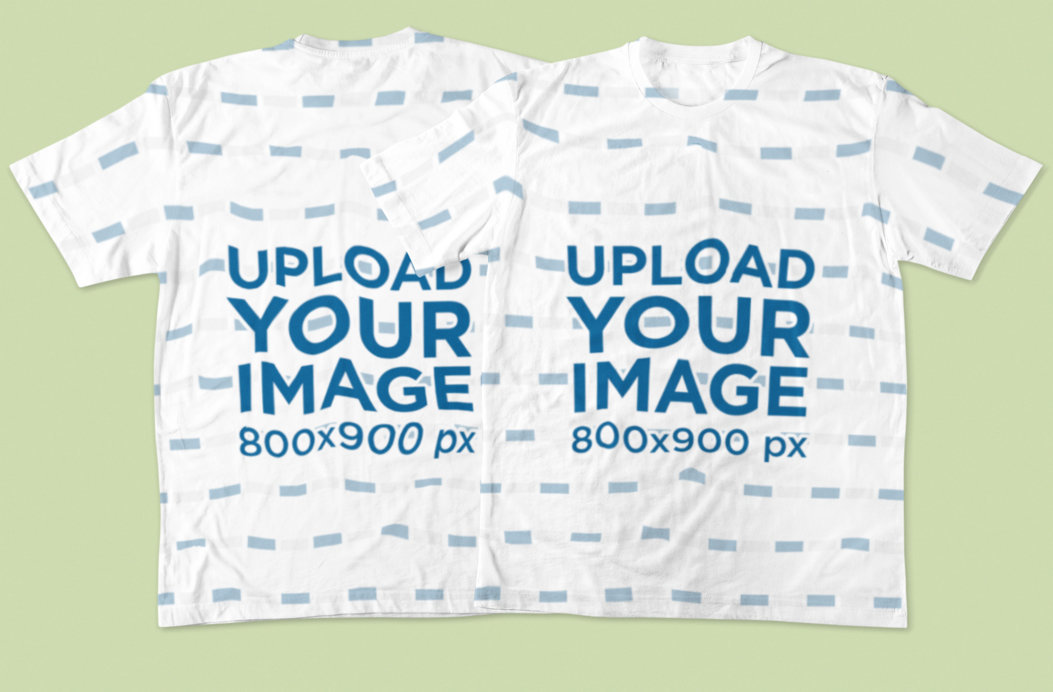 Front and Back Mockup of Two T-Shirts Laying Flat on a Plain Surface 
