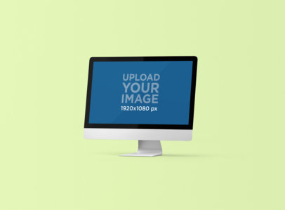 Render Mockup of an iMac Standing Against a Customizable Backdrop