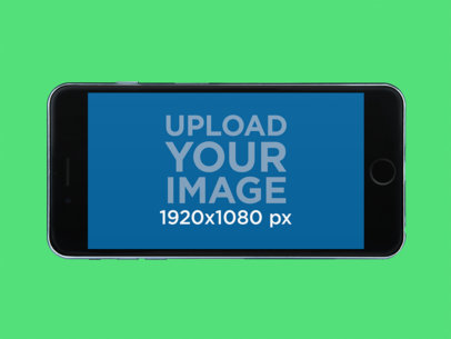Mockup Featuring a Black iPhone 6 Plus in Landscape Position Over a Plain Background