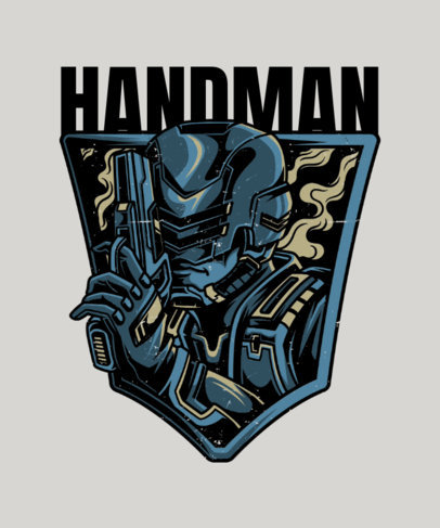 T-Shirt Design Template with an Android Warrior with a Handgun 27i-el