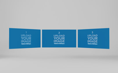 Website Screen Mockup Featuring Three Screens Floating in a Semicircle 
