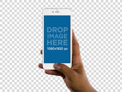 Mockup of an iPhone 6 Plus Held in Portrait Position by a Woman