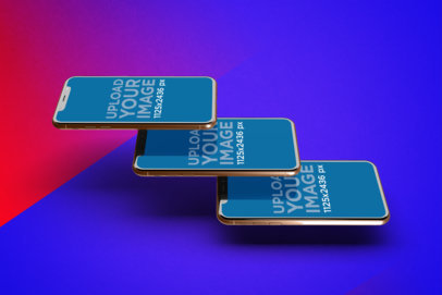 Mockup of Three iPhones 11 Pro Forming Floating Stairs