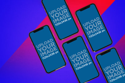 Mockup of Five iPhones 11 Pro on a Colorful Background 1529-el