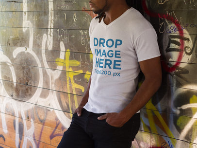 Young Man Wearing a V-Neck T-Shirt Mockup