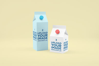 Food Packaging Mockup Featuring Two Milk Cartons Placed Against a Solid Color Background