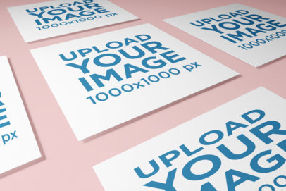 Mockup of Several Square Flyers Organized on a Flat Surface 1744-el