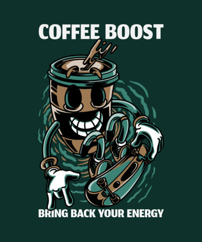 T-Shirt Design Template with an Energetic Coffee Character 37g-el
