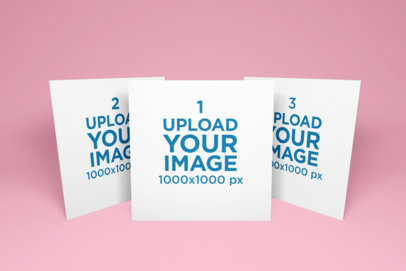 Mockup of Three Square Flyers Standing in a Minimalist Scenario