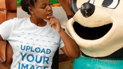 Stop Motion Video fo a Woman Posing Next to a Cartoon Character 22990