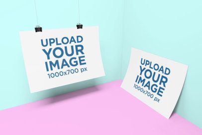 Mockup of Two Horizontal Flyers in a Studio