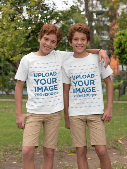 Twins Mockup Featuring Two Boys Posing at a Park 