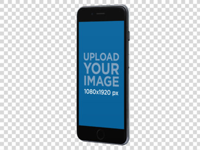 Mockup of Black iPhone 6 Plus in Vertical Position Over a Transparent Background