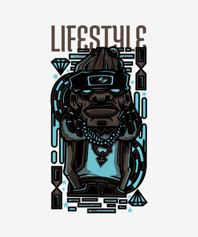 Street Art Style T-Shirt Design Template with a Man Wearing Diamonds