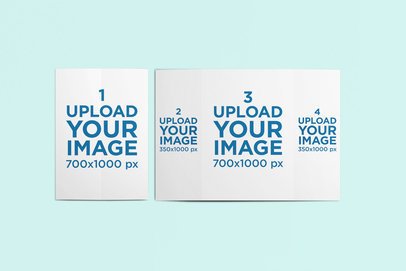 Mockup Featuring Two Gate Fold Brochures Placed on a Colored Surface 