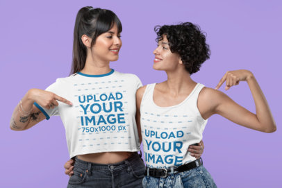 Mockup of a Couple of Women Wearing a Ringer Crop Top and a Tank Top