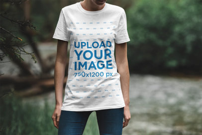 Mockup of a Woman Wearing a T-Shirt in an Outdoors Scenery