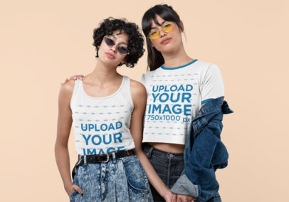 Mockup of Two Cool Women Wearing a Tank Top and a Ringer Tee 