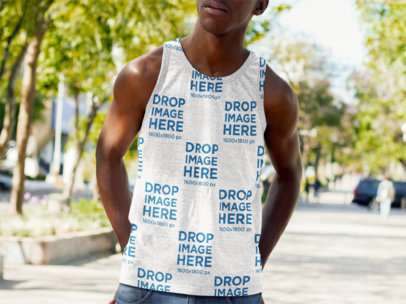Sleeveless T Shirt Mockup of a Young Black Man a9200