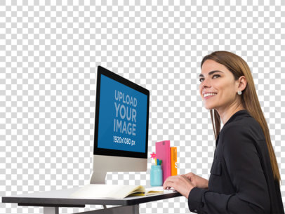 Smiling Business Woman Working on Her iMac Mockup