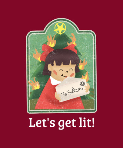 Dark Humor Illustrated T-Shirt Design Template with a Satanic Girl