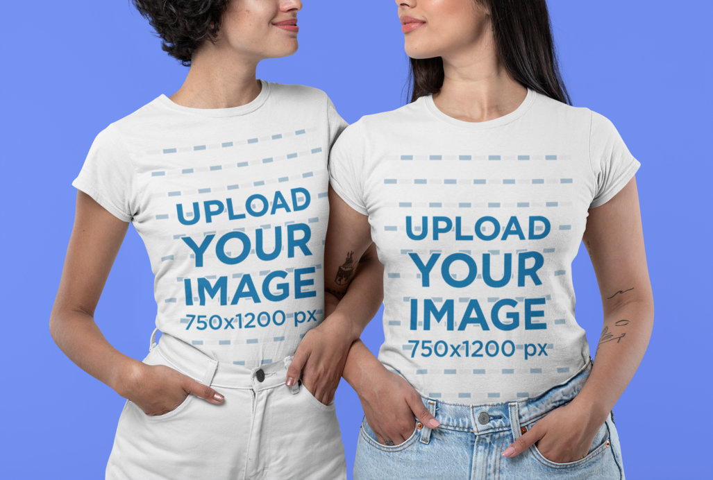 Cropped Face T-Shirt Mockup Featuring Two Women Smiling 