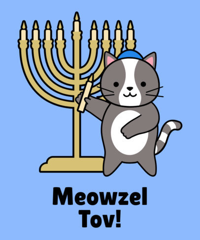 Hanukkah T-Shirt Design Maker with a Cat Wearing a Kippah Illustration 24g-2055