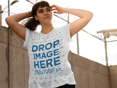 Plain T-Shirt Mockup of a Young White Hipster Woman 9255