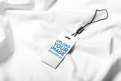 Mockup of a Brand Tag over a White Piece of Fabric 1802-el1