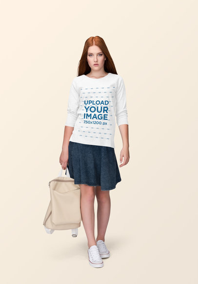 Crewneck Sweatshirt Mockup Featuring a Red-Haired Woman at a Studio
