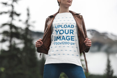 Mockup of a Stylish Woman Wearing a T-Shirt in Nature